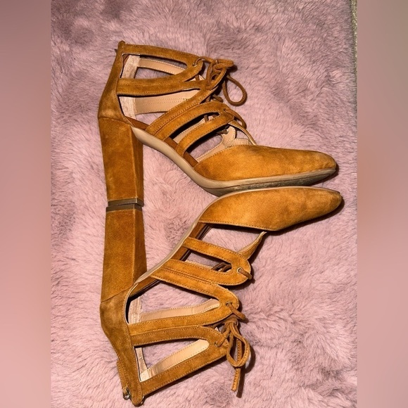 Halogen brown leather lace up block heel round toe heels sz 9 fall boho - Picture 2 of 13